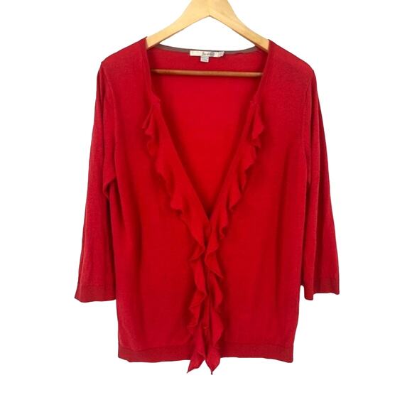 Boden Silk Linen Cardigan Ruffle Coral Red Size US 12 - Picture 1 of 8